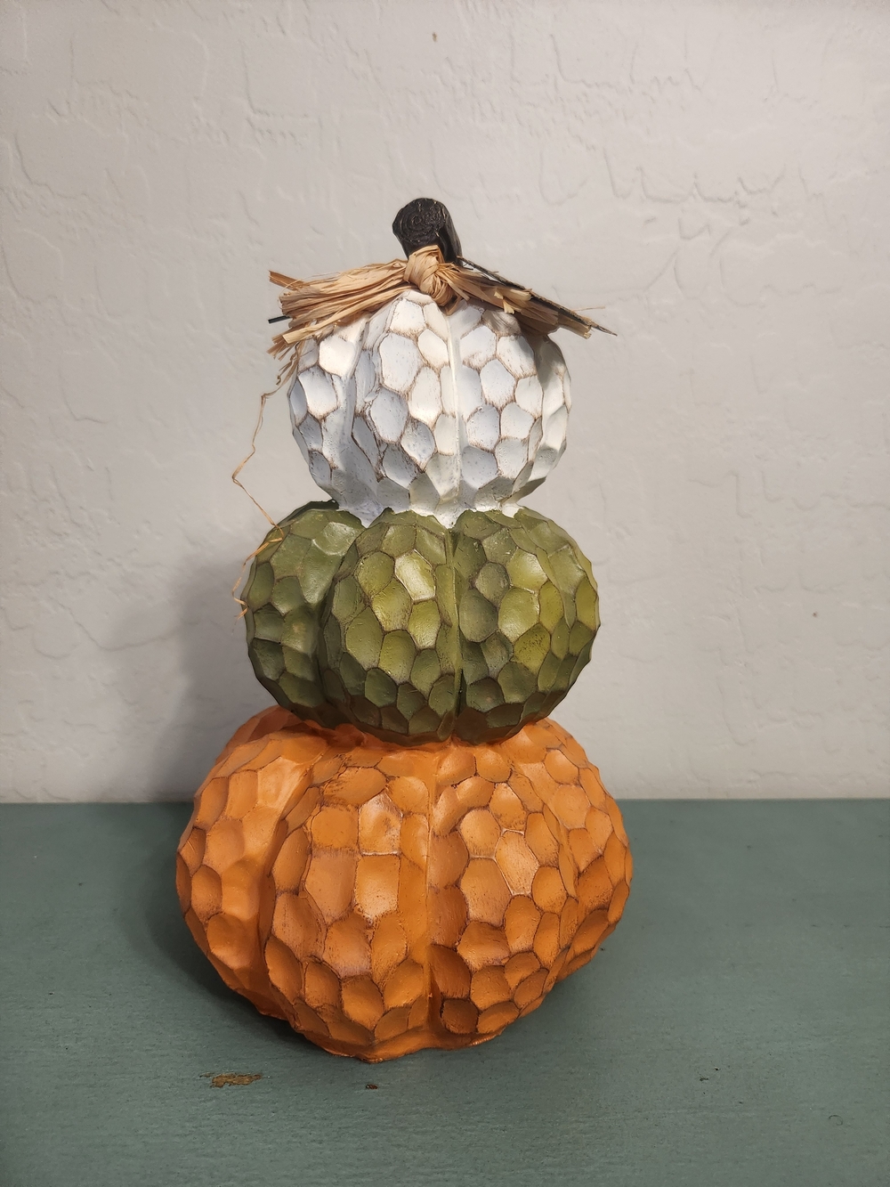 Stacked Harvest Pumpkin Decor - White, Green & Orange